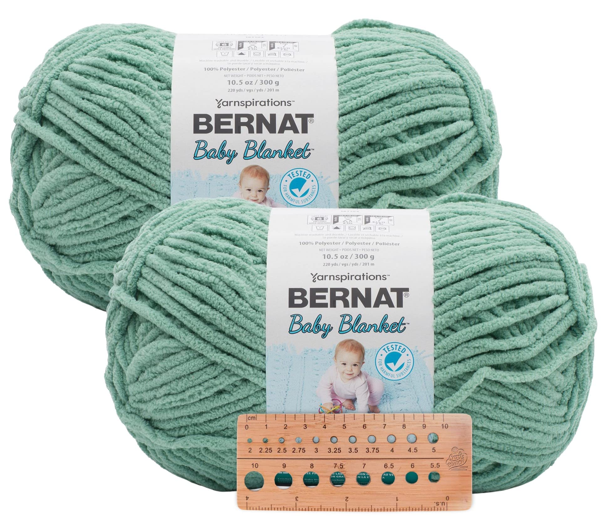 Bernat Baby Blanket Yarn - Big Ball (10.5 oz) - 2 Pack with Pattern Cards in Color (Misty Jungle Green)