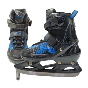 softmax - adjustable ice skates - hockey skates for boys and girls - insulated kids ice skates with 3 sizes adjustments (bk/bl, small)