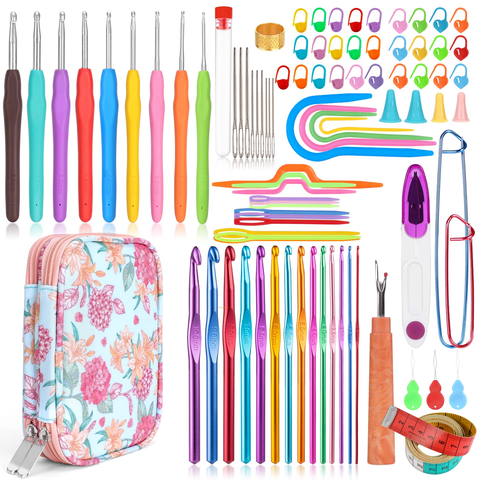 Vodiye Crochet Hooks, 89 Pcs Crochet Hooks Set with Case, Coloured Ergonomic Crochet Hooks and Crochet Needle Accessories, Crochet Needles Kit for Beginners and Experienced Crochet Hook Lovers