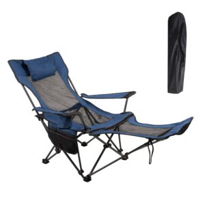 leadallway camping folding chair with foot rest, collapsible camp chair with cup holder and removable storage bag, heavy duty beach chair for outdoor camp, picnic, travel, fishing(blue)