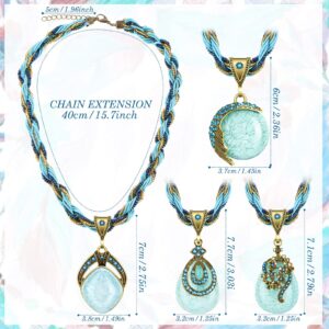 MTLEE Turquoise Necklace 4 Pieces Women Bohemian Necklaces for Gifts Christmas Vintage Turquoise Jewelry Chunky Jewelry for Women Necklaces Set Retro Pendant Rhinestone Collar