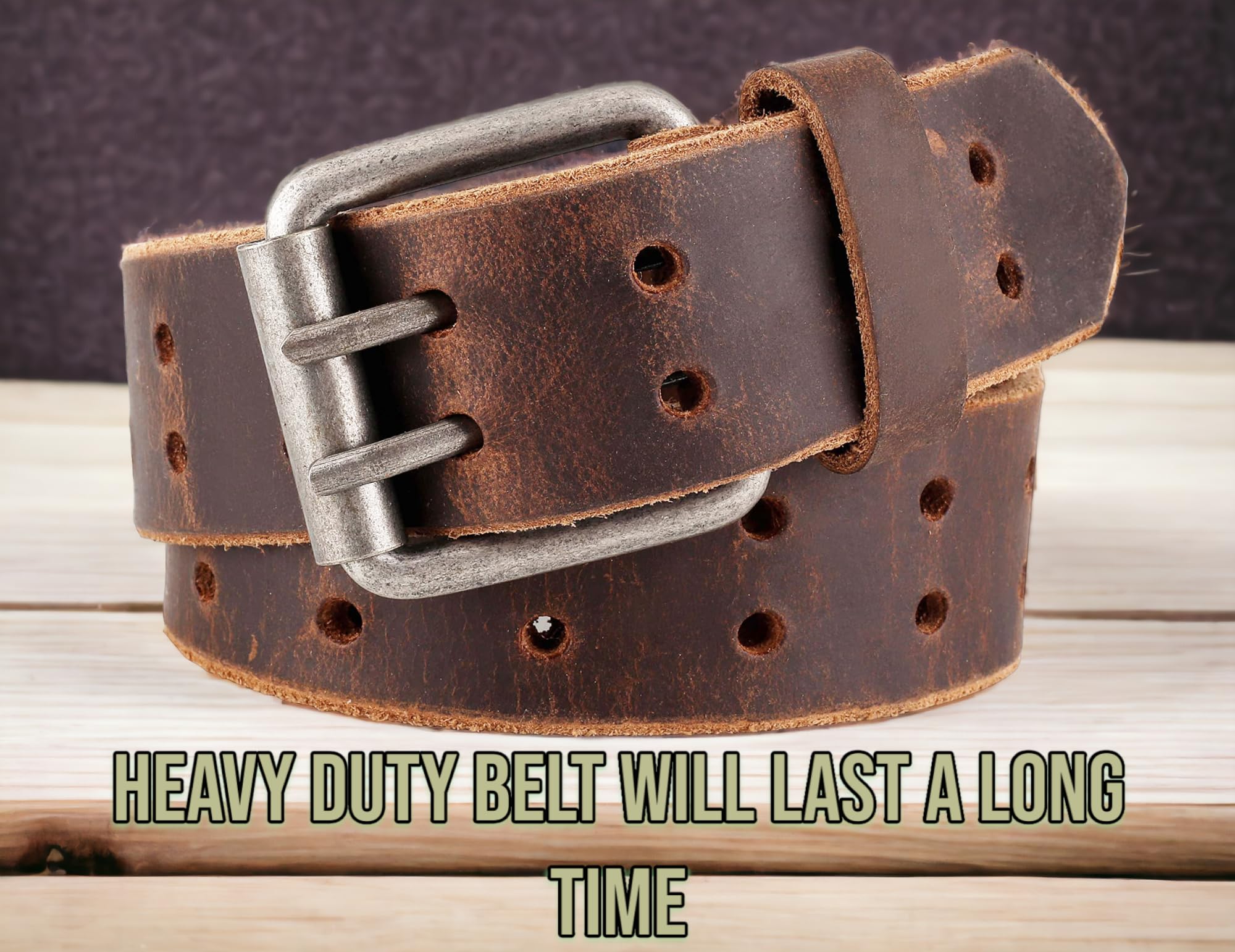 F&L CLASSIC Leather Work Belt, Heavy Duty Double Prong Genuine full grain Leather Belts for Men 1 1/2", Mens Casual Belts for Jeans,3190,size 36,tan