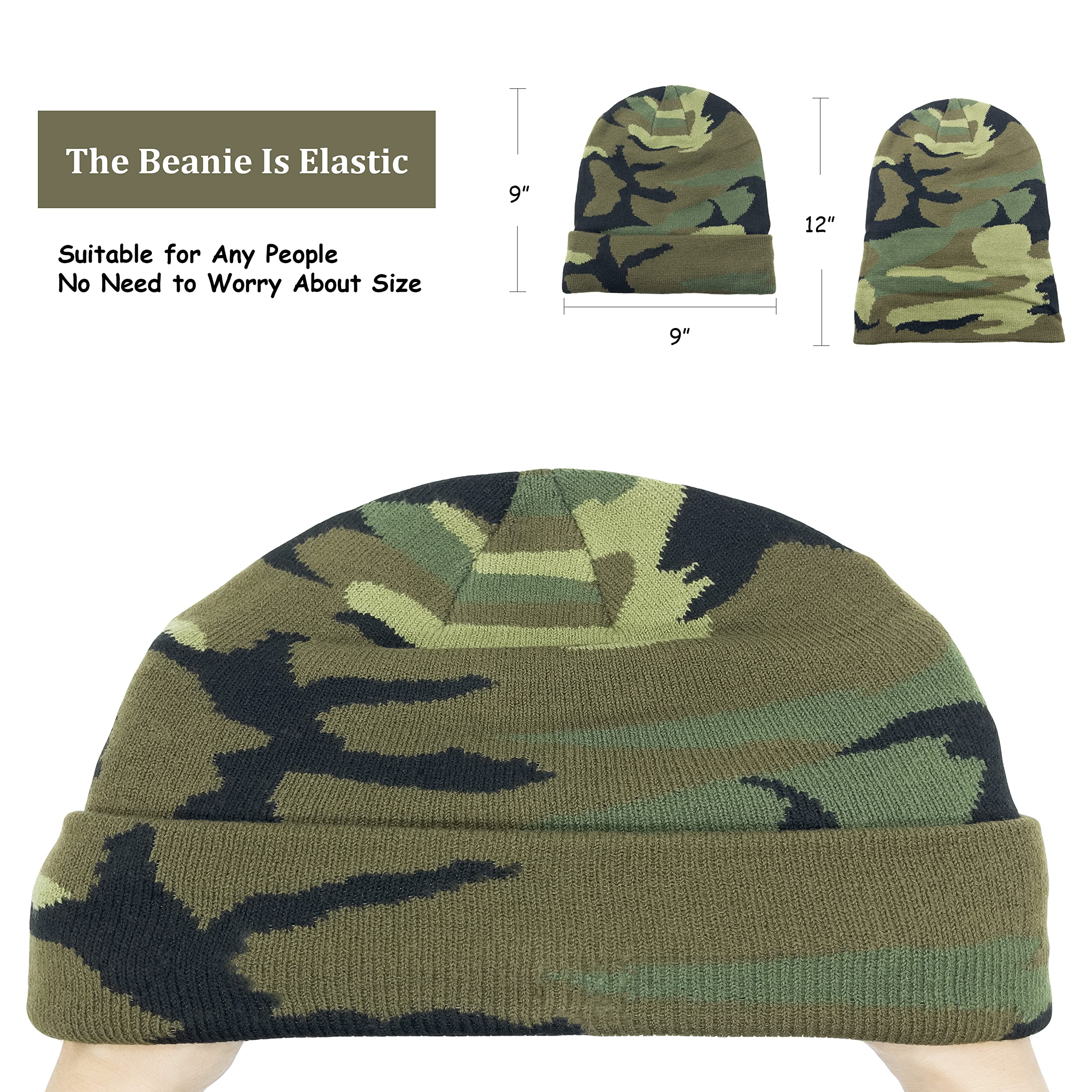 Unisex Knit Soft Warm Cuffed Beanie Hat Winter Camo Hats for Men Women (Camo)