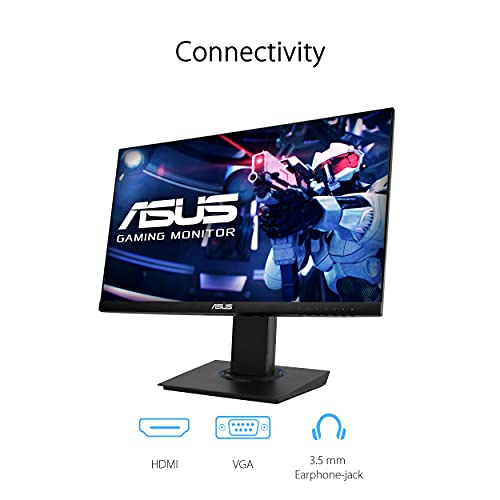 ASUS 23.8” 1080P Gaming Monitor (VG246H) - Full HD, IPS, 75Hz, 1ms, FreeSync, Extreme Low Motion Blur, Low Blue Light, Flicker Free, VESA Mountable, HDMI, VGA, Height Adjustable, 12.8"x21.3"x2",Black