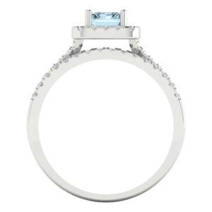 Clara Pucci 1.7 ct Emerald Halo Solitaire Genuine Natural Aquamarine Designer Art Deco Statement Wedding Ring Band Set 18K White Gold 11