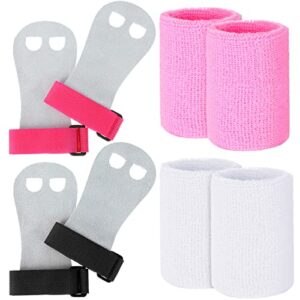 2 gymnastics grips wristbands sets for kids youth, palm protection and wrist support sports accessories for workout exercise (pink, black, white)