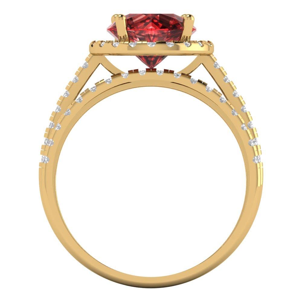 Clara Pucci 2.82 ct Round Cut Halo Solitaire Natural Red Garnet Designer Art Deco Statement Wedding Ring Band Set 18K Yellow Gold 7