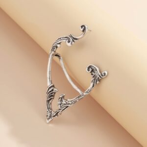 Asphinien Gothic Elves Ear Cuff 2pcs Piercing Cartilage Climber Ear Wrap Retro Silver Stud Earrings Punk Hip Hop Clip on Statement Earrings Gift for Women