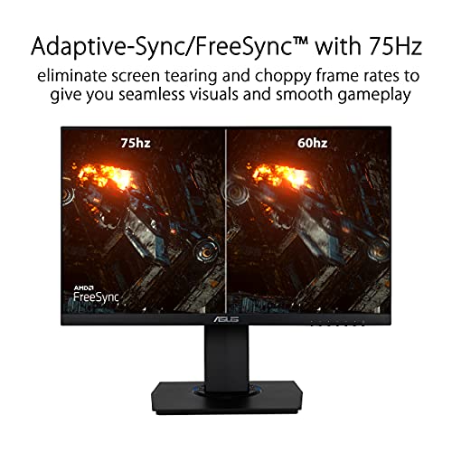 ASUS 23.8” 1080P Gaming Monitor (VG246H) - Full HD, IPS, 75Hz, 1ms, FreeSync, Extreme Low Motion Blur, Low Blue Light, Flicker Free, VESA Mountable, HDMI, VGA, Height Adjustable, 12.8"x21.3"x2",Black