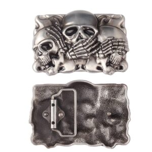 Longcreek Skull Belt Buckle for Men, Punk Skull Skeleton Rectangular Belt Buckle, Gothic Skull Head Belt Buckle, Western Cowboy Belt Buckle, Best Man Belt Buckle, Silver Wedding Belt Buckle