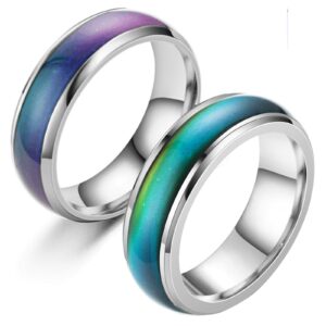 2 pcs mood rings for kids men women with color mood chart stainless steel band mood jewelry size 8 & 9