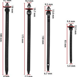 Car Wire Loom Clips 130PCS Car Automotive Harness Routing Clips Assortment Kits 9 Different Sizes Wire Loom Clips 40PCS Releasable Nylon Push Mounts Tie Wraps for Honda GM Mazda Jeep Wrangler Ford