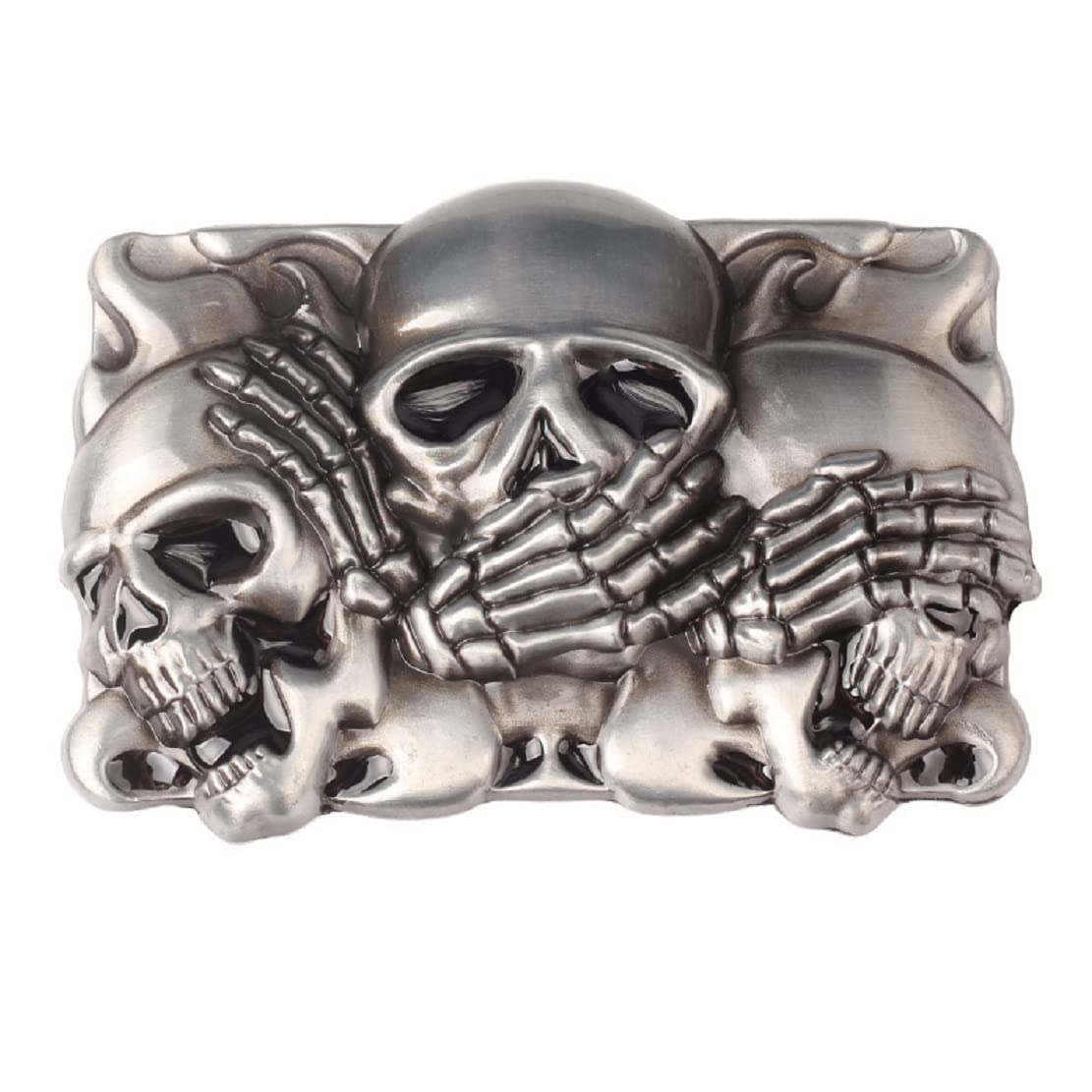 Longcreek Skull Belt Buckle for Men, Punk Skull Skeleton Rectangular Belt Buckle, Gothic Skull Head Belt Buckle, Western Cowboy Belt Buckle, Best Man Belt Buckle, Silver Wedding Belt Buckle