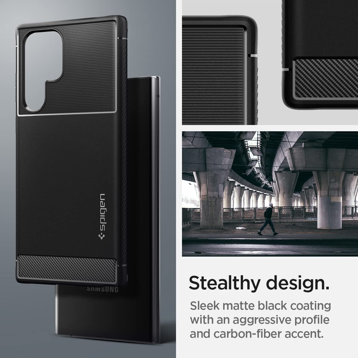 Spigen Rugged Armor Designed for Galaxy S22 Ultra Case (2022) - Matte Black