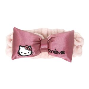 the crème shop x sanrio hello kitty pink satin plush spa headband cruelty-free vegan elegant functional for skincare makeup routines elevate your beauty regimen with luxury charm.