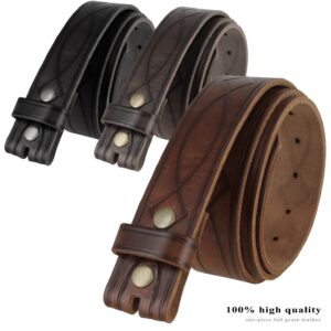 One Piece Genuine Full Grain Leather Hand Tooled Engraved Belt Strap 1-1/2" Wide (Black, 38)