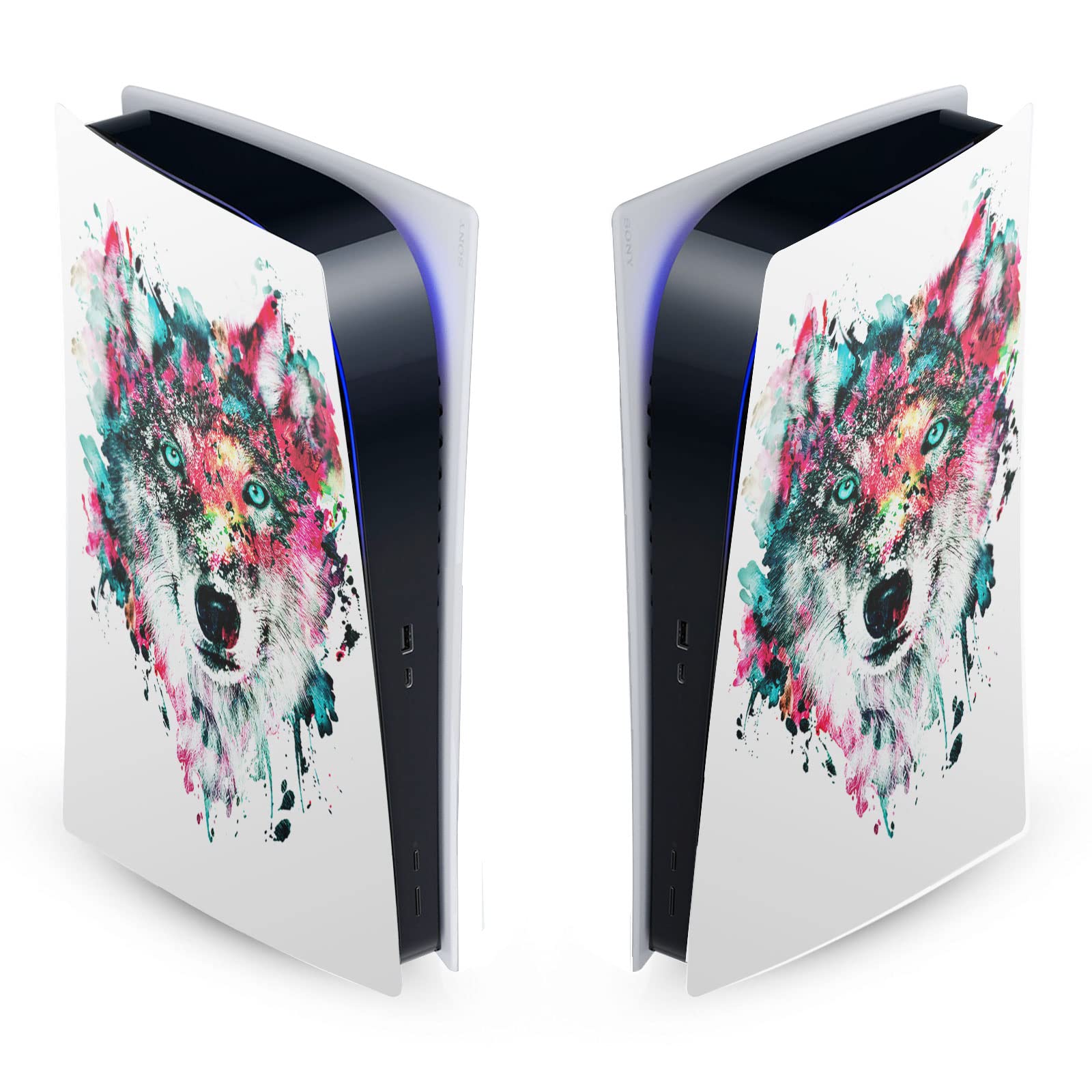 Head Case Designs Officially Licensed Riza Peker Wolf Art Mix Vinyl Faceplate Sticker Gaming Skin Case Cover Compatible with Sony Playstation 5 PS5 Digital Edition Console