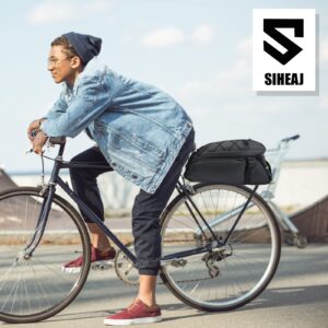 SIHEJA Bike Bag, Waterproof bike rear rack Bag, Bicycle Trunk Storage Carrier, Bicycle Rack Rear Carrier Bag, Commuter Bike Luggage Bag, Adjustable Shoulder strap, and Reflective Trim