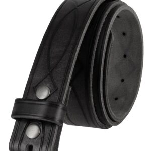 One Piece Genuine Full Grain Leather Hand Tooled Engraved Belt Strap 1-1/2" Wide (Black, 38)