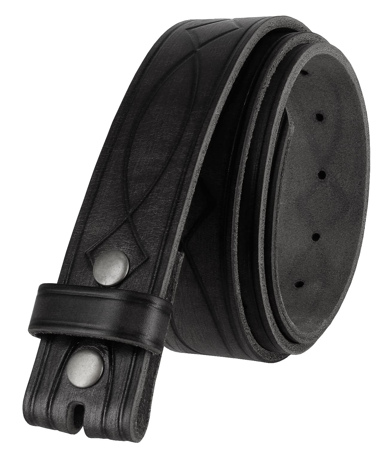 One Piece Genuine Full Grain Leather Hand Tooled Engraved Belt Strap 1-1/2" Wide (Black, 38)