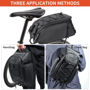 SIHEJA Bike Bag, Waterproof bike rear rack Bag, Bicycle Trunk Storage Carrier, Bicycle Rack Rear Carrier Bag, Commuter Bike Luggage Bag, Adjustable Shoulder strap, and Reflective Trim