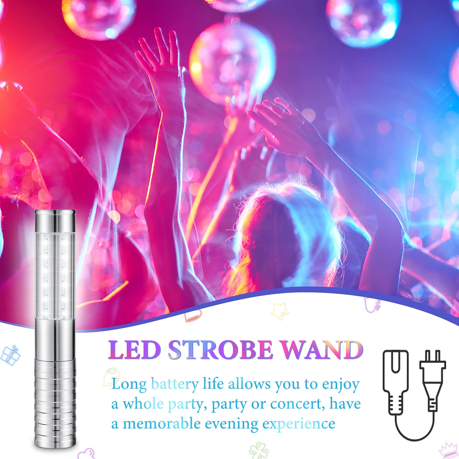 Civaner 2 Pcs LED Strobe Baton Light LED Bottle Service Light Bottle Girl Lights Reusable LED Light Champagne Bottle Handheld Light for Bar Club Birthday Weddings Parties(Silver, White Light)