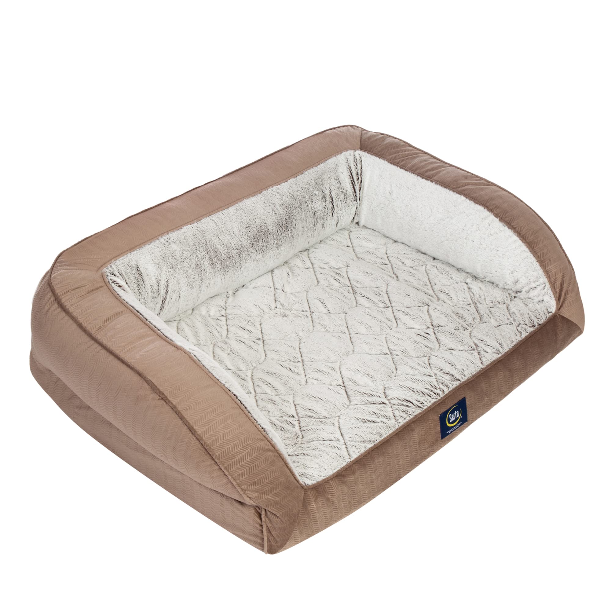 Serta Orthopedic Quilted Couch Dog Bed for Pets – Chocolate Brown (Large)