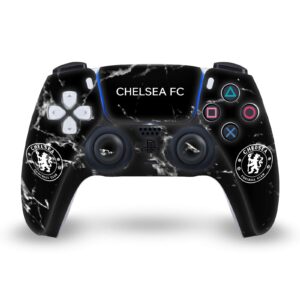 Head Case Designs Officially Licensed Chelsea Football Club Black Marble Mixed Logo Matte Vinyl Faceplate Sticker Gaming Skin Case Cover Compatible with Sony Playstation 5 PS5 DualSense Controller