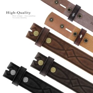 One Piece Genuine Full Grain Leather Hand Tooled Engraved Belt Strap 1-1/2" Wide (Black, 38)