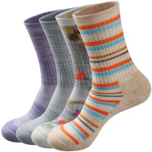 GKX Women's Cozy Merino Wool Hiking Cushion Crew Socks 4 Pairs