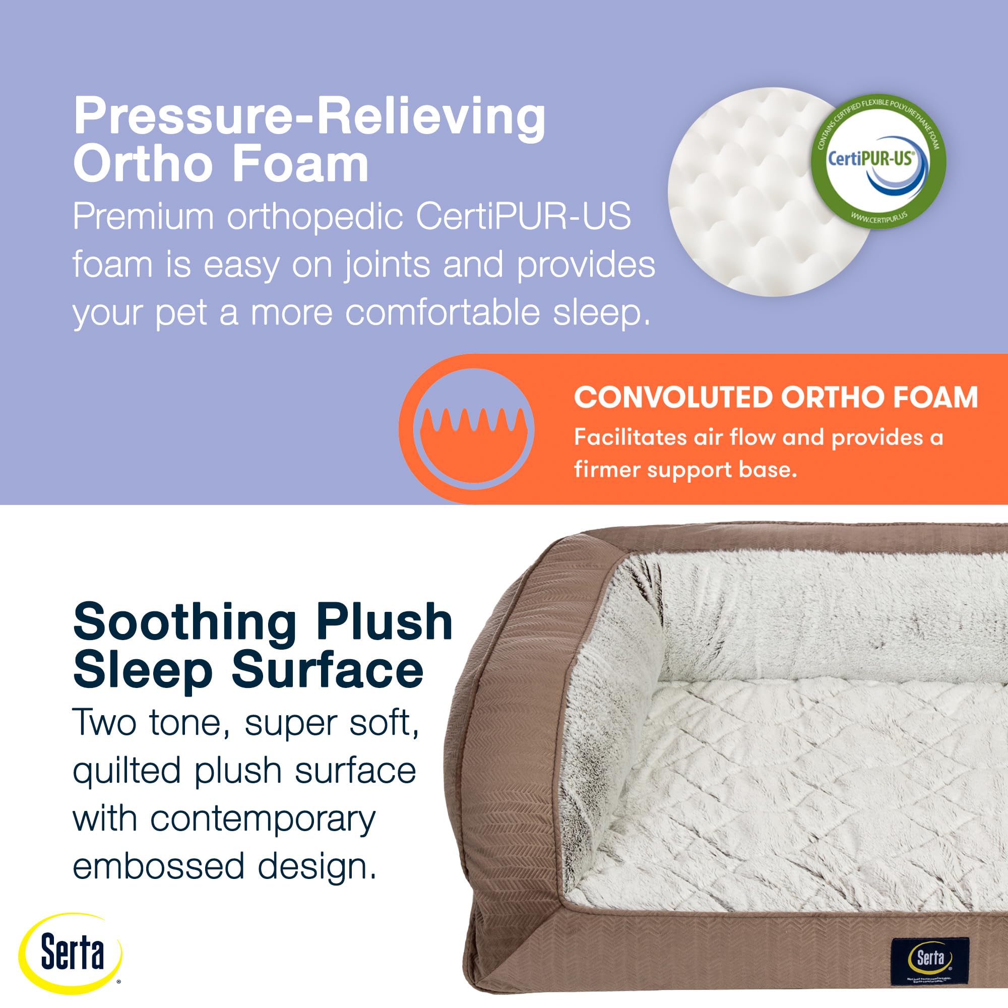 Serta Orthopedic Quilted Couch Dog Bed for Pets – Chocolate Brown (Large)