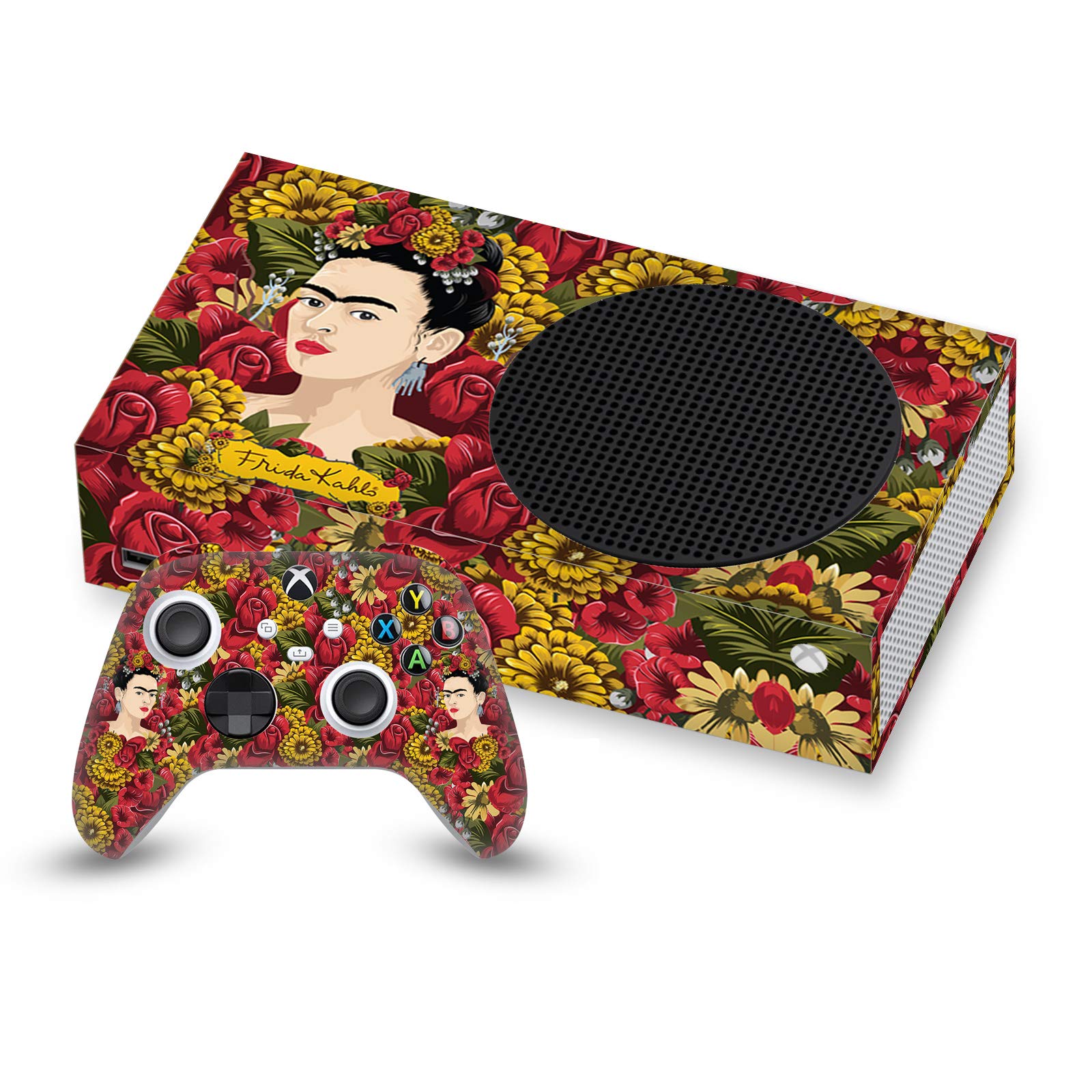 Head Case Designs Officially Licensed Frida Kahlo Portrait Pattern Floral Vinyl Sticker Gaming Skin Case Cover Compatible with Xbox Series S Console and Controller Bundle