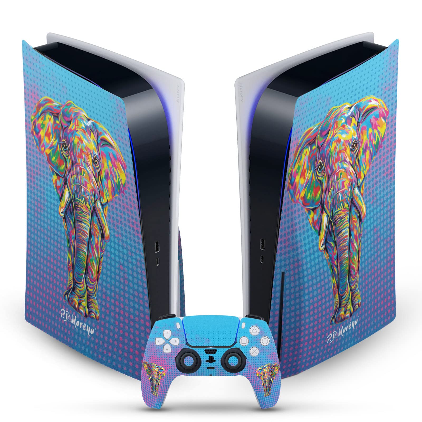 Head Case Designs Officially Licensed P.D. Moreno Elephant Animals II Vinyl Faceplate Sticker Gaming Skin Case Cover Compatible with Sony Playstation 5 PS5 Disc Edition Console & DualSense Controller