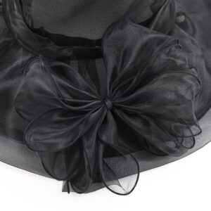 Lawie Large Black Tea Party Hat Flower Fascinator Organza Veil Fascinators Dress Hats Church Funeral Cocktail Easter British Fancy Formal Prom Spring Party Hat Vintage Caps for Women Ladies Girls