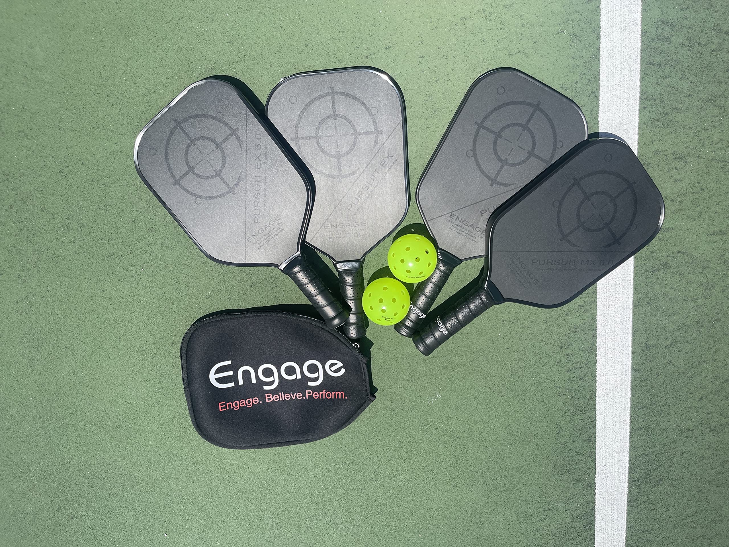 Engage Pursuit MX Graphite Pickleball Paddle – Rough Texture for Long Lasting Spin – Responsive Core for Control and Feel – Standard Grip, Standard Weight (7.9-8.3 oz) - USAP Approved