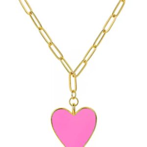 CILILI Preppy Necklace for Women, Forever Love Heart Enamel Pendant Paperclip Necklace 18K Gold Plated Jewelry Gifts