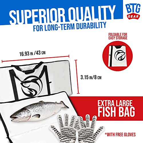 BTG GEAR Waterproof Insulated Thermal Fish Kill Bag Cooler Storage Extra Large 63" x 27" wide, For Fishing/Boats w/Free fish gloves