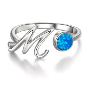 fanze mothers day gifts 925 sterling silver initial ring opal letter ring for women alphabet open ring adjustable elegant