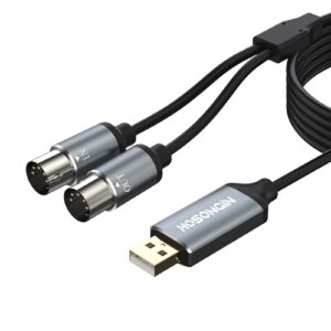 hosongin midi to usb cable 6 feet, usb to 5-pin midi interface adapter connecting with keyboard synthesizer drum for editing recording