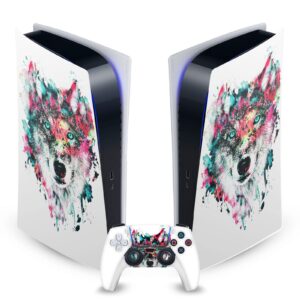 Head Case Designs Officially Licensed Riza Peker Wolf Art Mix Vinyl Faceplate Sticker Gaming Skin Case Cover Compatible with Sony Playstation 5 PS5 Digital Edition Console and DualSense Controller