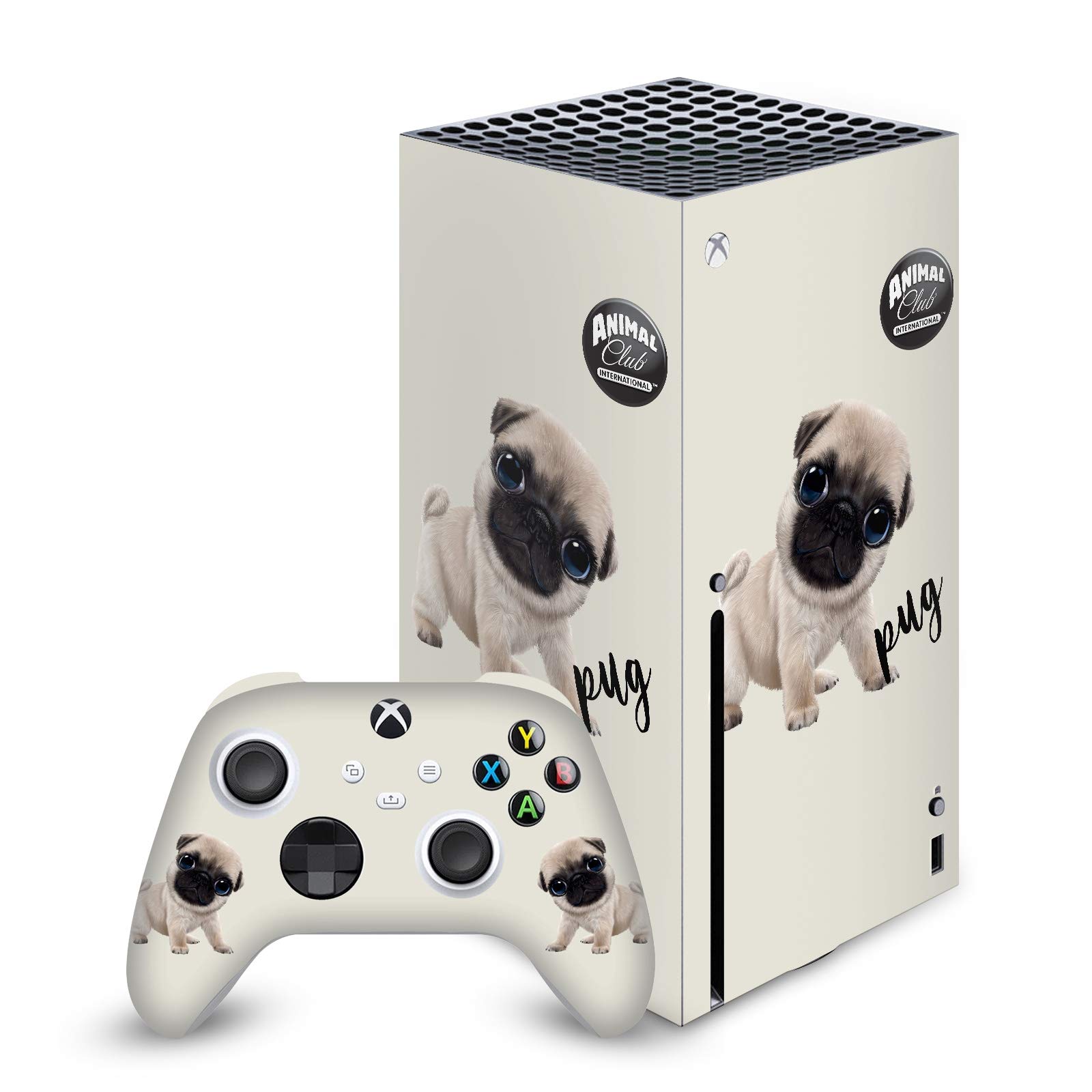 Head Case Designs Officially Licensed Animal Club International Pug Faces Vinyl Sticker Gaming Skin Case Cover Compatible with Xbox Series X Console and Controller Bundle