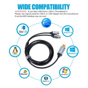 HOSONGIN MIDI to USB Cable 6 Feet, USB to 5-PIN MIDI Interface Adapter Connecting with Keyboard Synthesizer Drum for Editing Recording