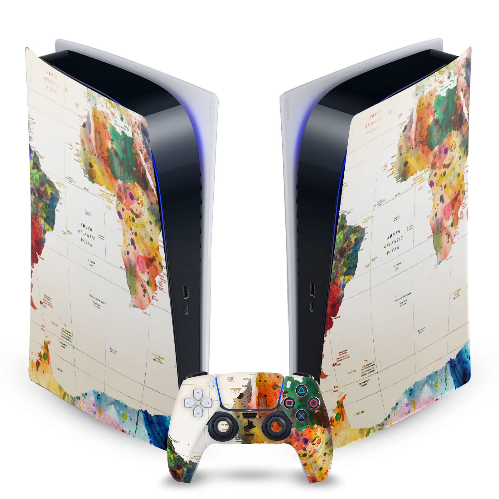 Map of The World Art Mix Matte Vinyl Faceplate Sticker Gaming Skin Case Cover Compatible with Sony Playstation 5 PS5 Digital Edition Console and DualSense Controller