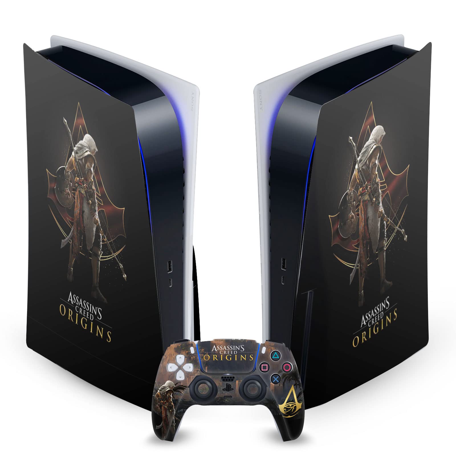 Bayek Crest Origins Character Art Matte Vinyl Faceplate Sticker Gaming Skin Case Cover Compatible with Sony Playstation 5 PS5 Disc Edition Console & DualSense Controller