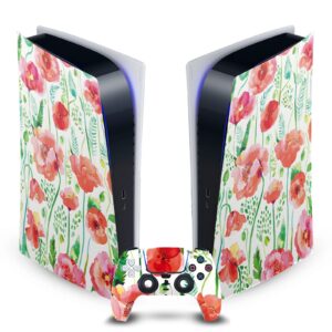 head case designs officially licensed ninola red flower art mix vinyl faceplate sticker gaming skin decal cover compatible with sony playstation 5 ps5 digital edition console and dualsense controller