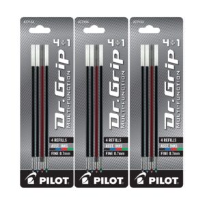 pilot dr. grip 4+1 multi-function ballpoint ink refills, fine point, black/red/blue/green inks, 3 pack