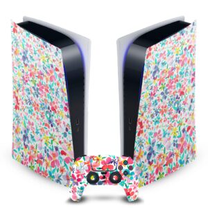 colorful petals spring art mix matte vinyl faceplate sticker gaming skin case cover compatible with sony playstation 5 ps5 digital edition console and dualsense controller