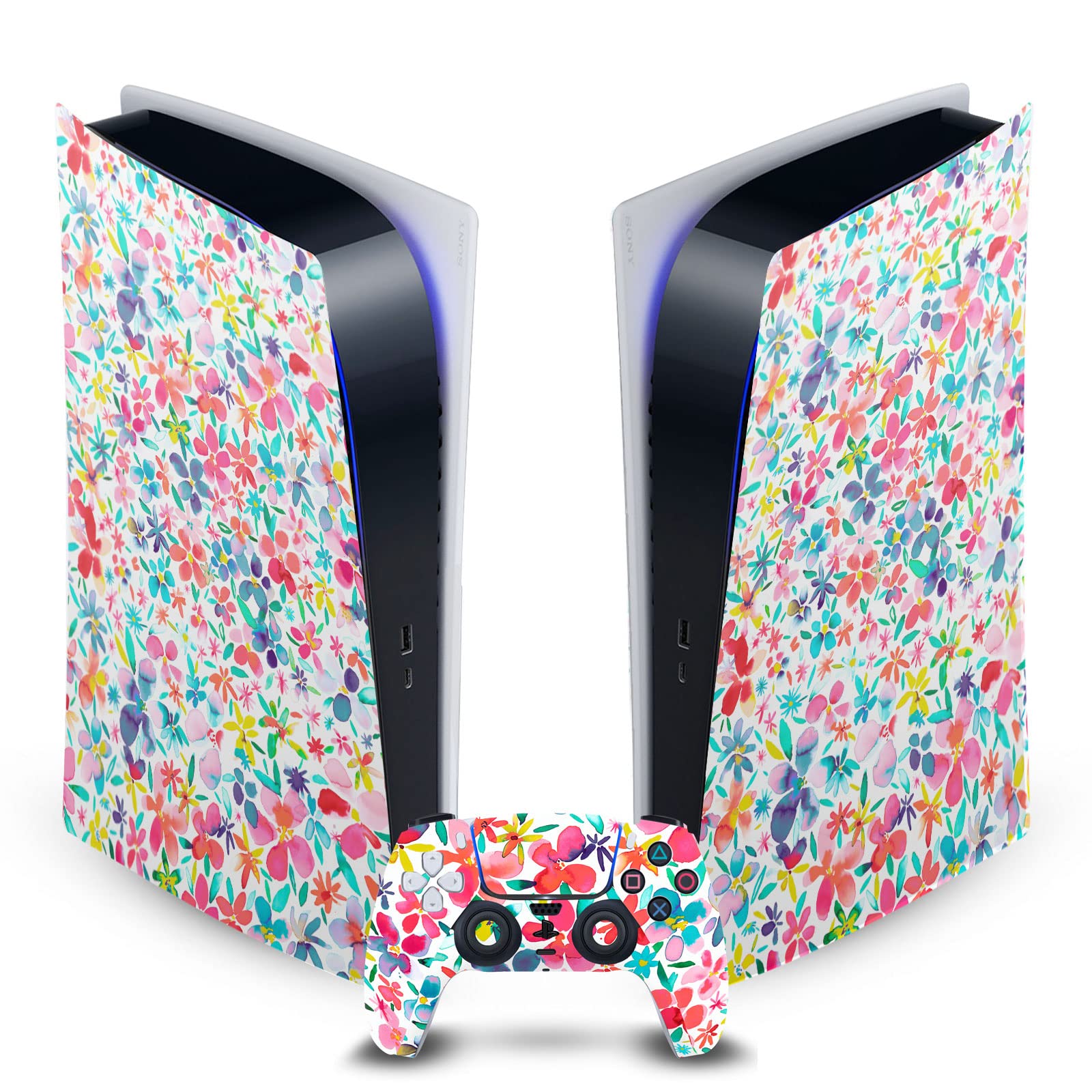 Colorful Petals Spring Art Mix Matte Vinyl Faceplate Sticker Gaming Skin Case Cover Compatible with Sony Playstation 5 PS5 Digital Edition Console and DualSense Controller