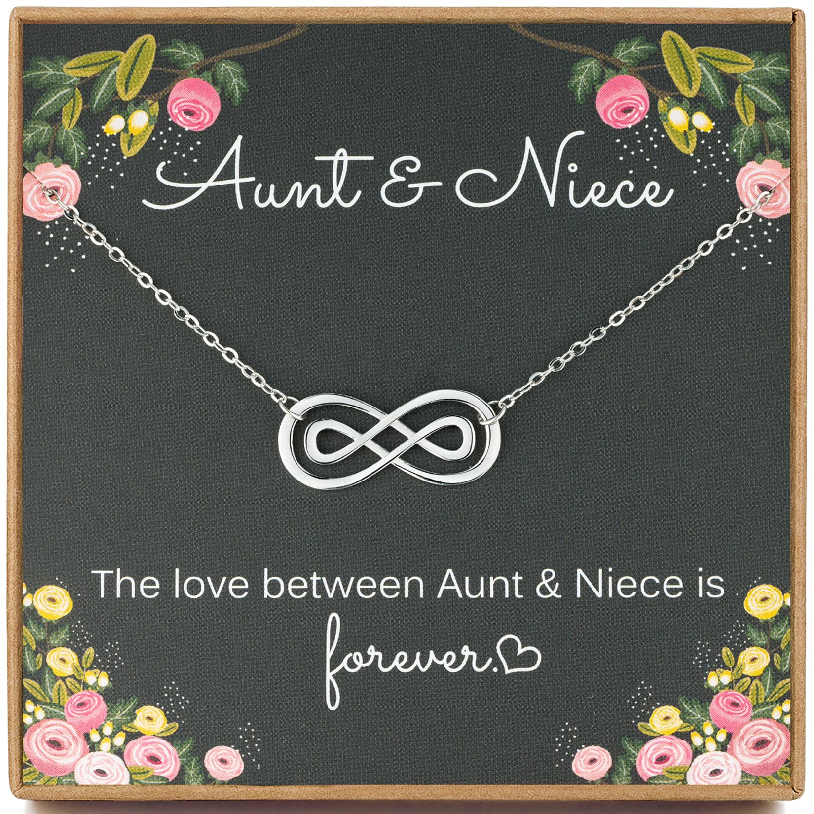 MADAOGO Aunt Niece Necklace, Infinity Necklace for Women, Niece Gifts from Aunt, Mothers Day Jewelry Birthday Gift for Aunt and Niece