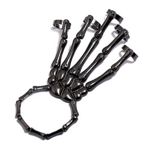 Sither Metal Skeleton Bracelet Halloween Accessories Ghost Claw Gothic Finger Wristband Skull Fingers on Party (black)